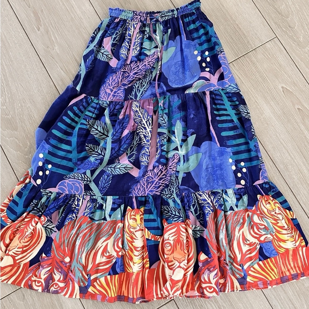 Anthropology Celicia Vibrant Blue and Red Women's maxi Skirt xs.